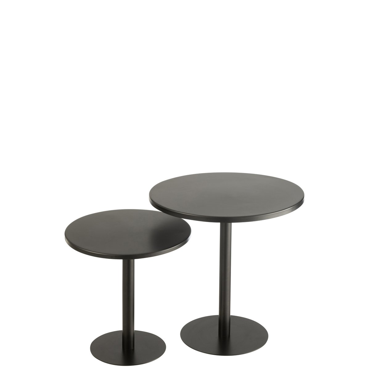 J-Line Lot de 2 Tables d'Appoint Rondes Métal Noir