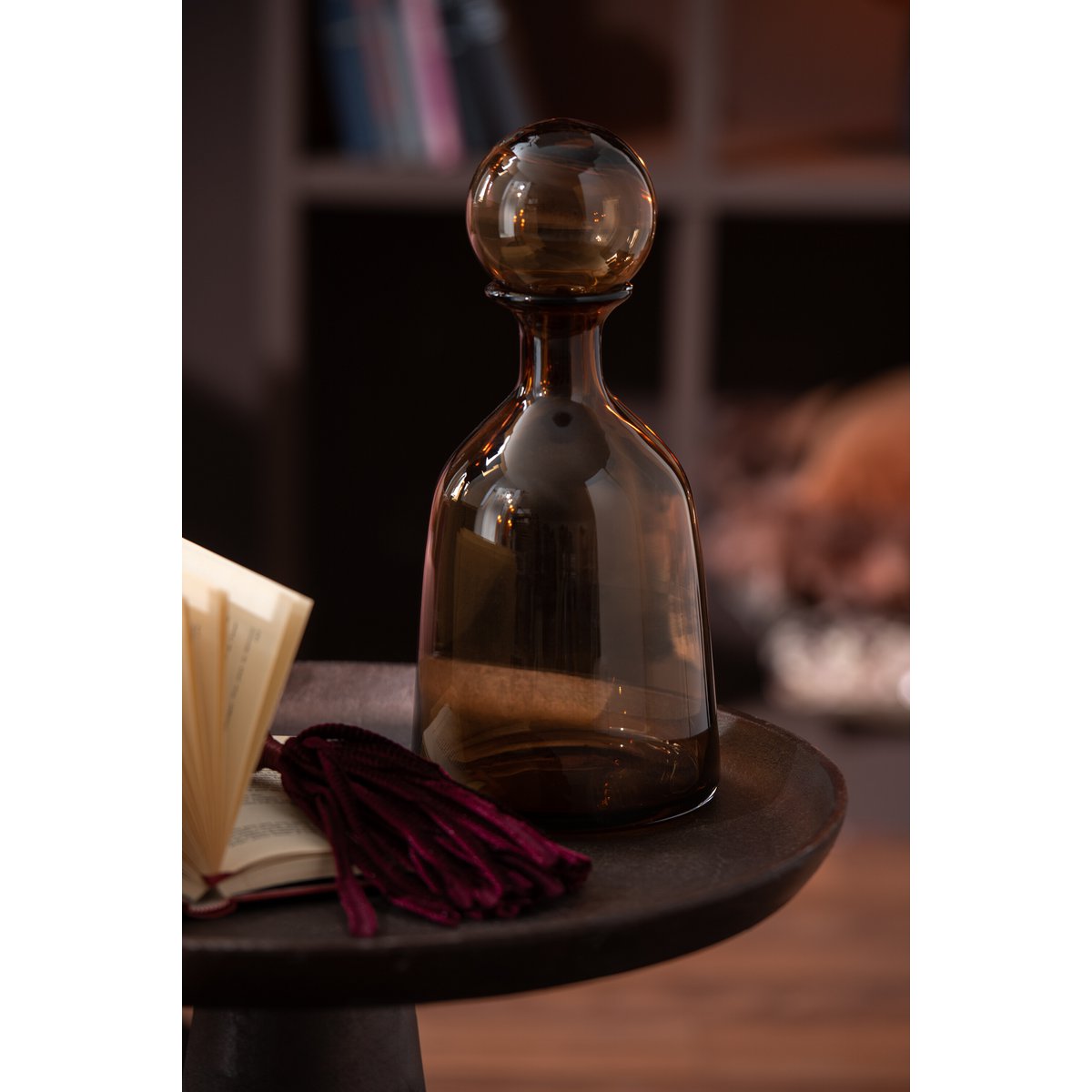 J-Line Bouteille+Bouchon Uni Décoratif Bas Verre Marron Petit