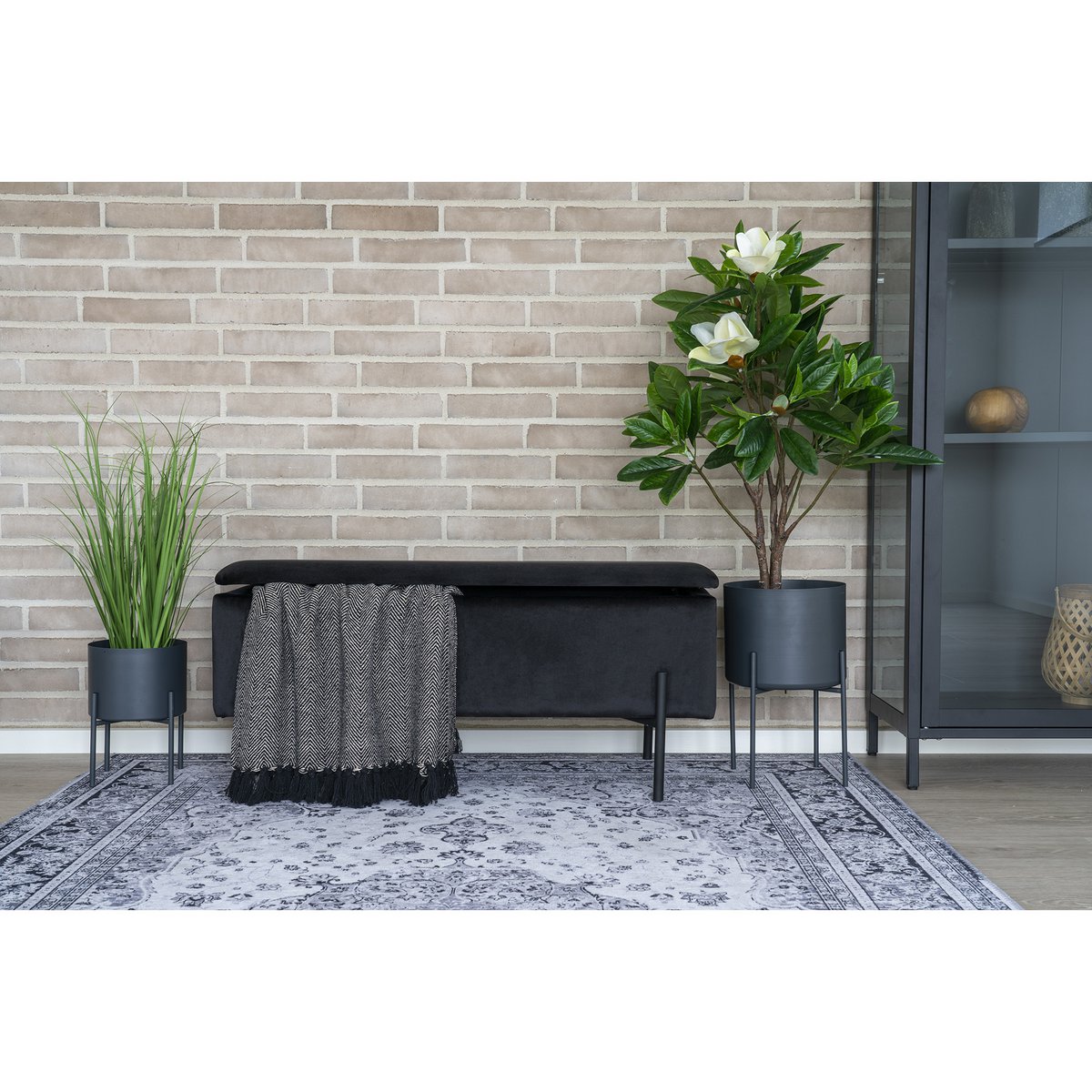 Banc Watford - Velours noir, 36,5x95x46 cm