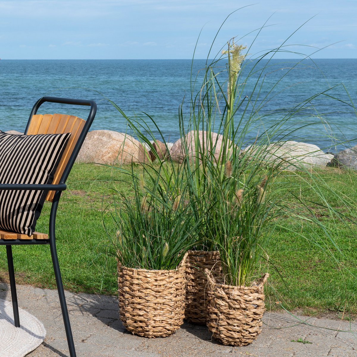 Hue Planter - Jardinière, jonc de mer, rond, naturel, lot de 3