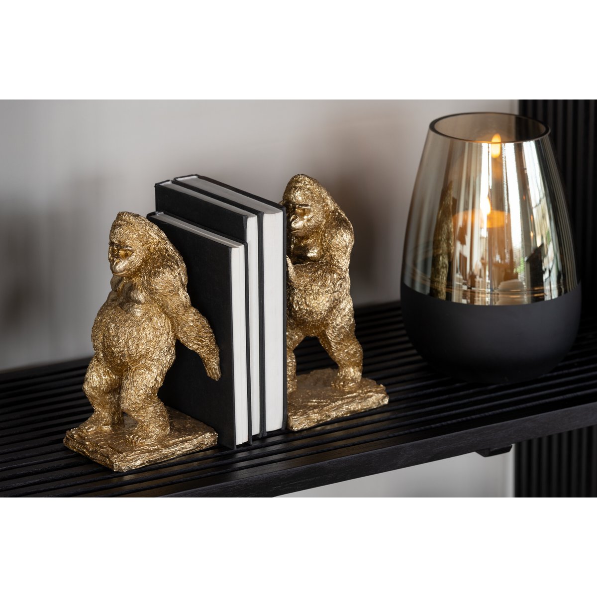 J-Line Lot de 2 serre-livres Gorilla Resin Doré