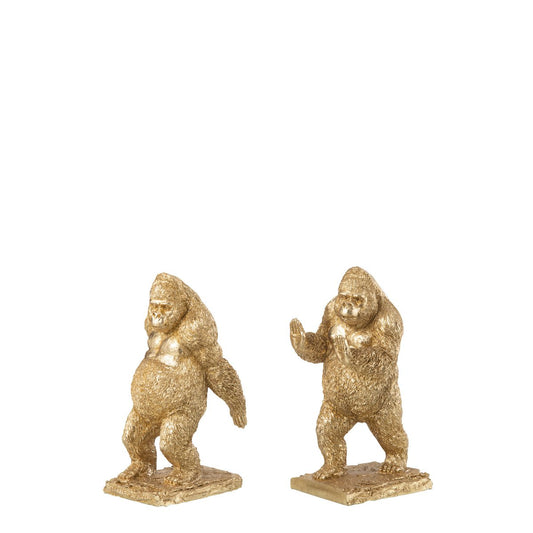 J-Line Lot de 2 serre-livres Gorilla Resin Doré