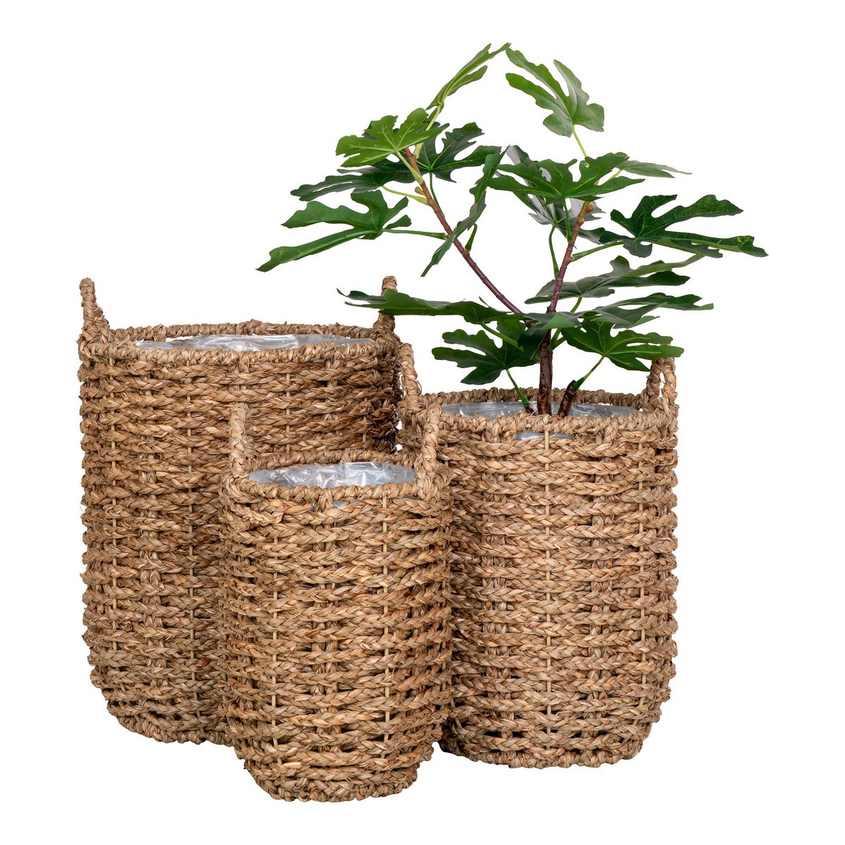 Hue Planter - Jardinière, jonc de mer, rond, naturel, lot de 3