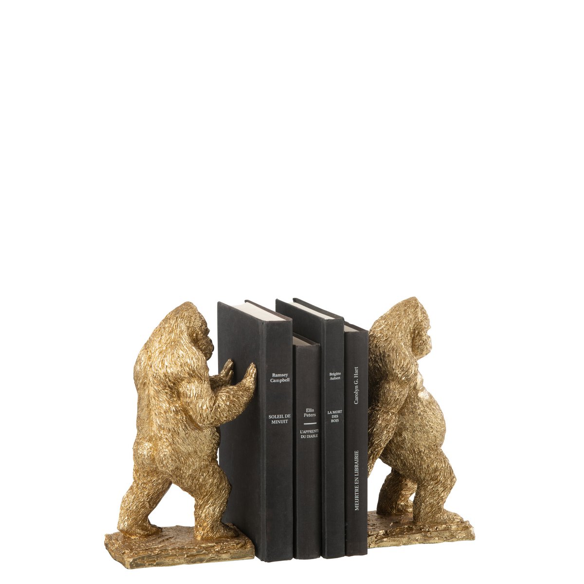 J-Line Lot de 2 serre-livres Gorilla Resin Doré