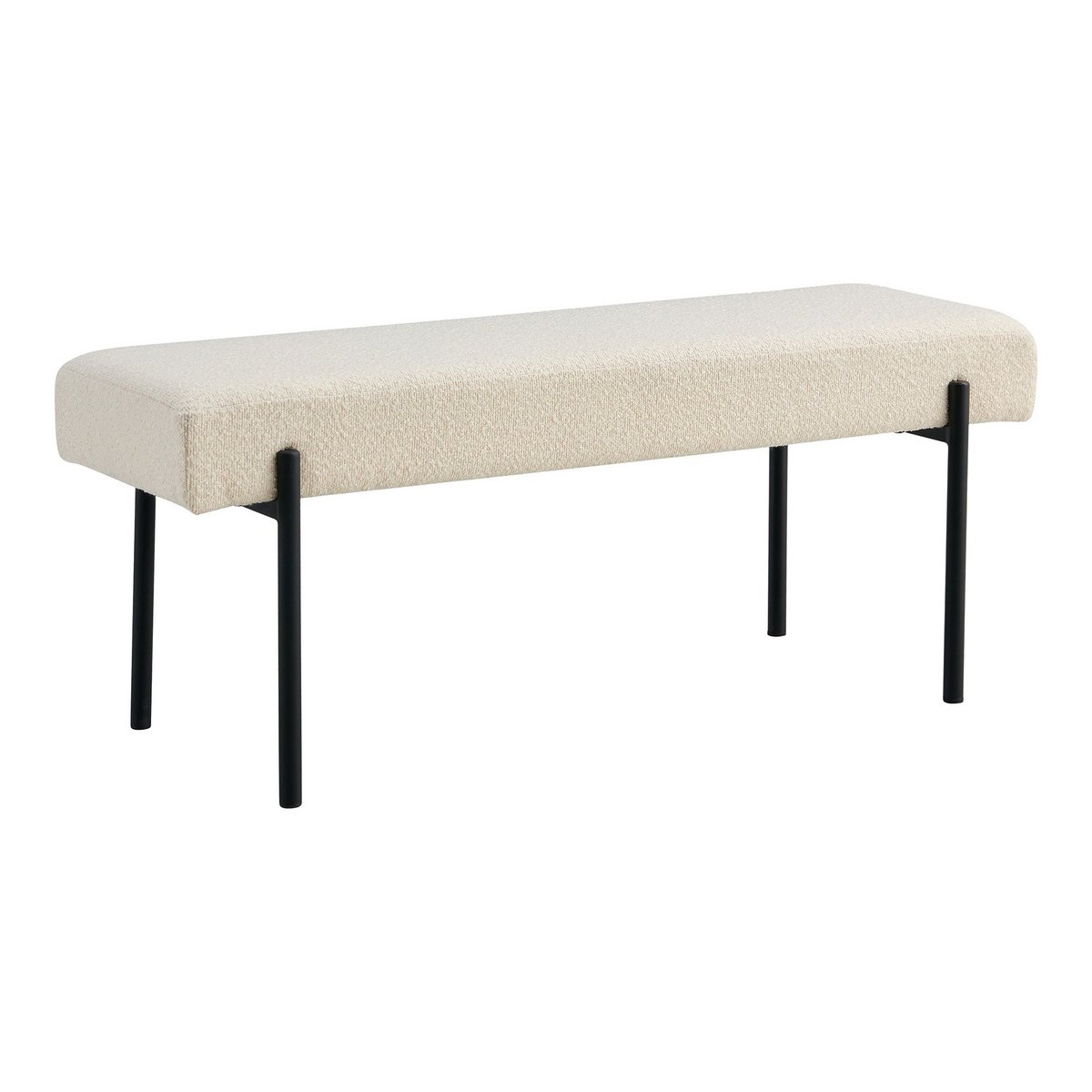 Banc Swindon - Banc en bouclé, blanc avec pieds noirs, 100x36x42,5 cm, HN1232