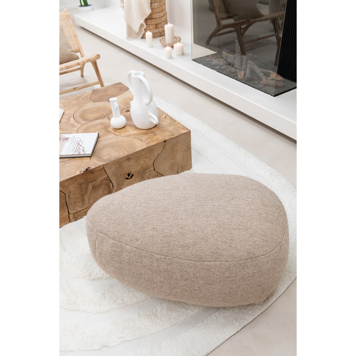 Pouf J-Line Laine de Pierre Beige